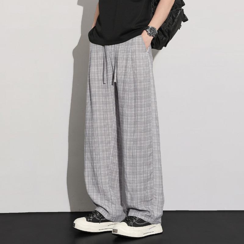 Tencel linen casual pants men's spring new trend loose straight drape wide leg trousers