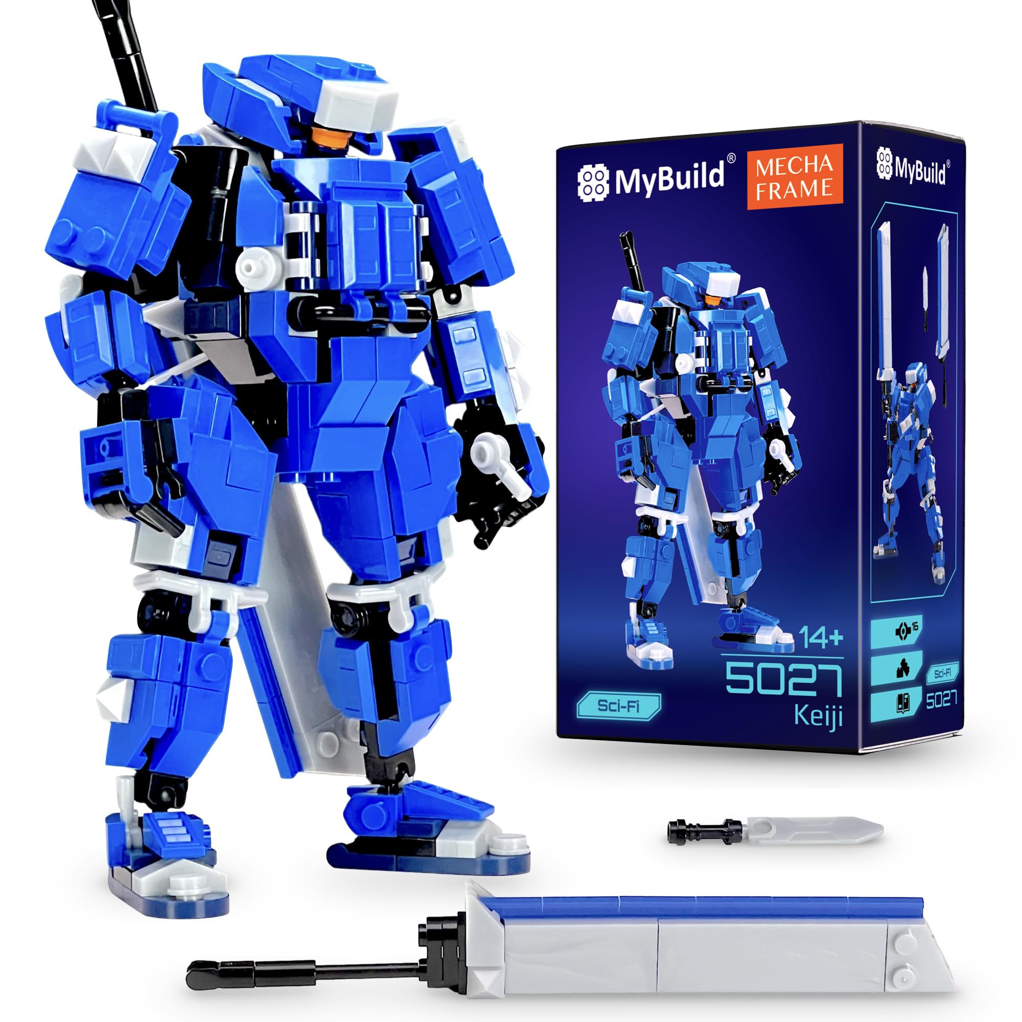 

MyBuild Sci-Fi Клетка 5027 - Мех в Синей Броне с Большим Мечом Подвижная Модель Робота Возраст 14+