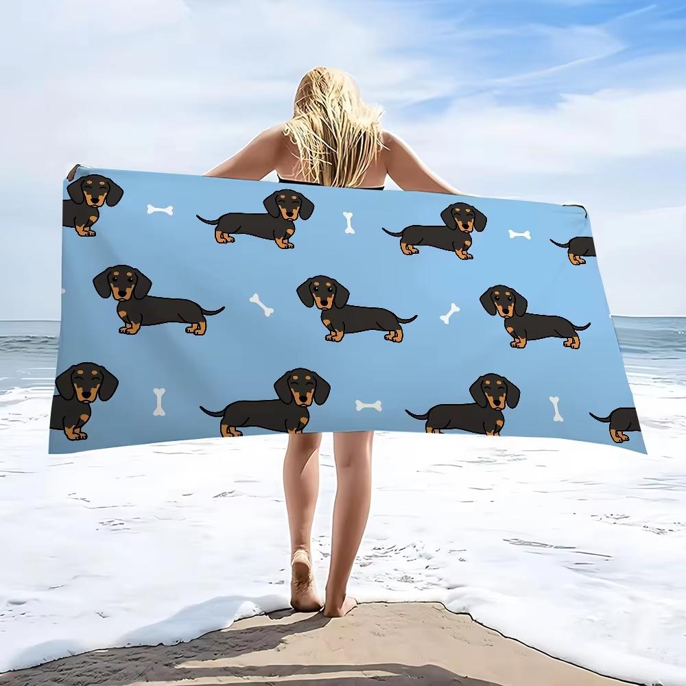 1 Stück Cartoon Dackel Strandtuch, Schnelltrocknend Hautfreundlich, Mehrere Größen, Leicht Sandabweisend, Ideal für Pool Camping Strand