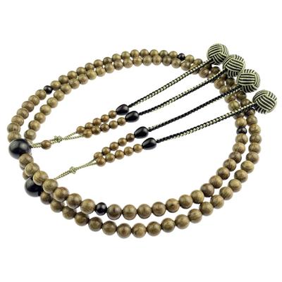 Myorenka Shingon Buddhist Prayer Beads for Men, 108 Natural Wood Beads, 13-inch Length, Ebony Finish, Two-Tone Cord Thread, Comes with Prayer Bead Pou