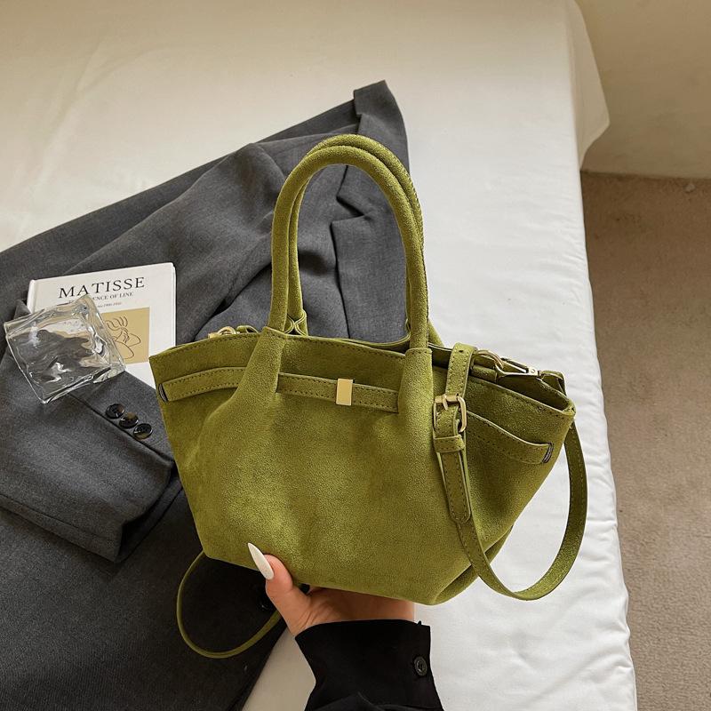 Matte Leather Suede Tote Handbags for Women Large Capacity Retro Shoulder Bag Fall Winter Belt Design Female Crossbody Bags