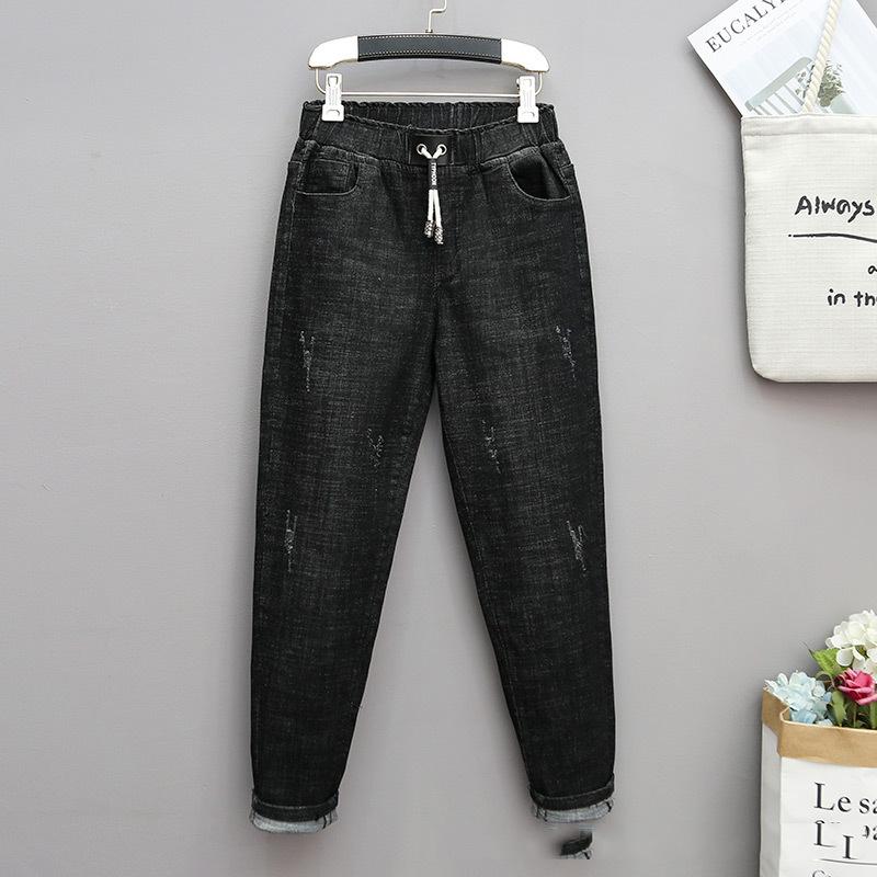 Padded and Thickened Plus Size Jeans Harem Pants Women's Fall Elastic High Waist Casual Pants Jeans with Carrots Comfort Waist Pants