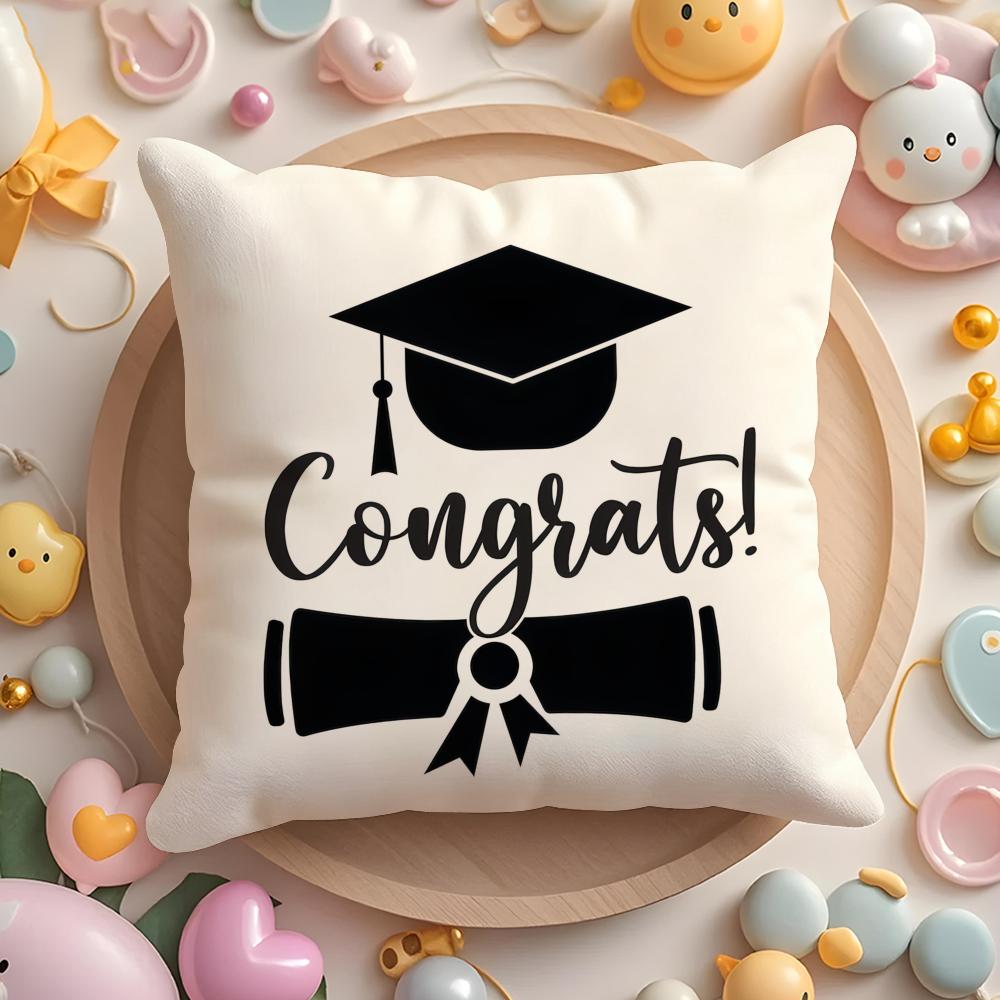 Graduation Season Motivational Slogan Cushion Cover Plush Fabric Soft Double-Sided Printed Sofa Warm Winter Home Pillow Case