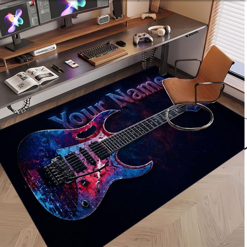 Müzik Gitar Temalı Yumuşak Kristal Kadife Halı Özel İsim ve Metin Baskılı Kaymaz Zemin Halısı Yatak Odası Oturma Odası İçin