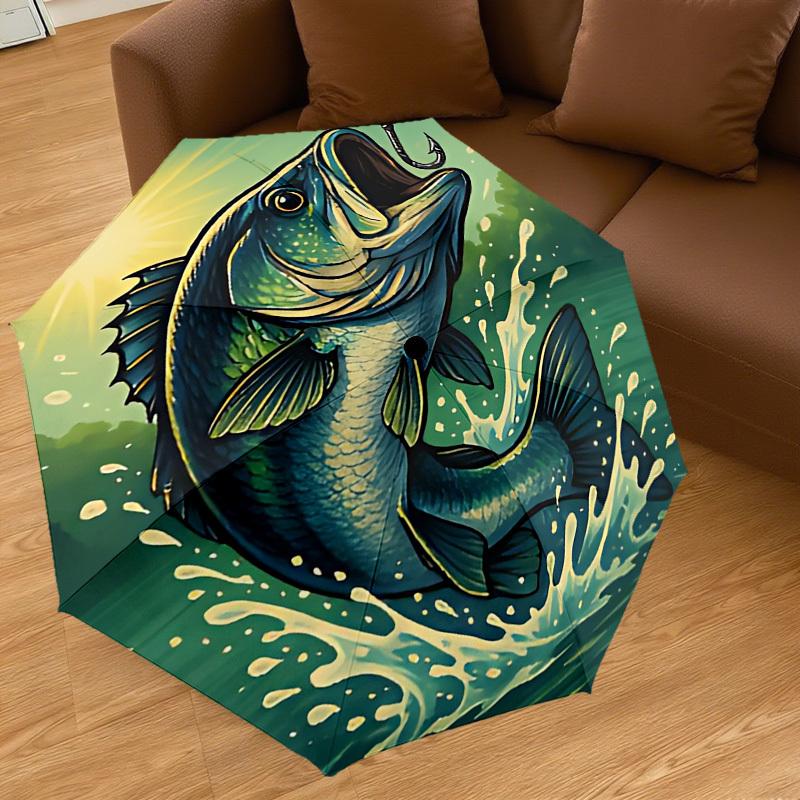 1PC Fish Hook Automatic Open/Close Umbrella with Windproof, 8-Rib Sturdy Canopy, Durable Ribs, Fashionable Design, Outdoor Accessory, Fun Prin, Holida