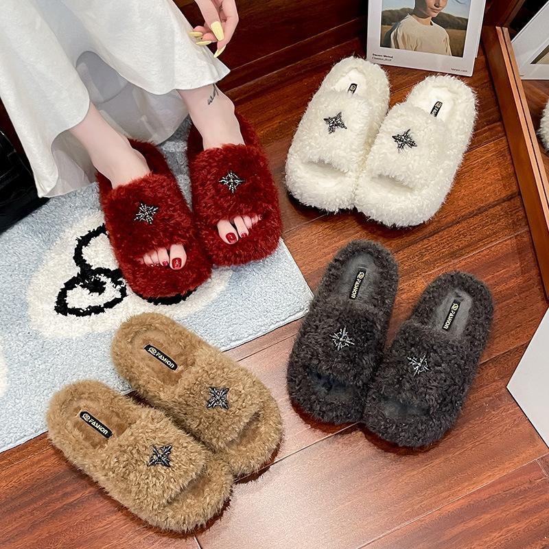 French gentle fluffy shoes for women's 2025 new autumn wear versatile temperament shoes high-end versatile slippers