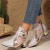 Damen-Stiefeletten mit Cut-Outs, Spitz zulaufend, Mittlerer Absatz, Atmungsaktive Mesh-Stiefeletten