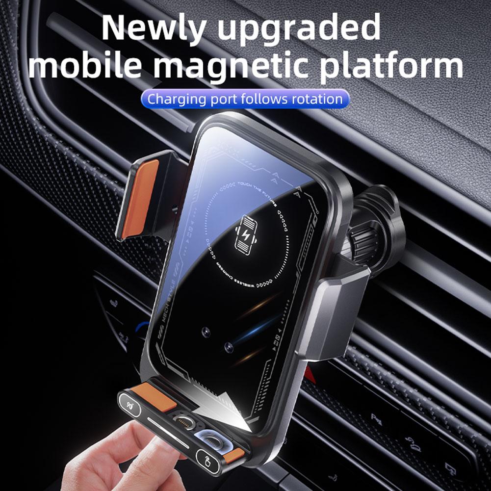 Smart Sensing Car Phone Holder 15W Qi Wireless Charging Motorized Air Vent Car Mount Charging Stand Rotatable Cable Port