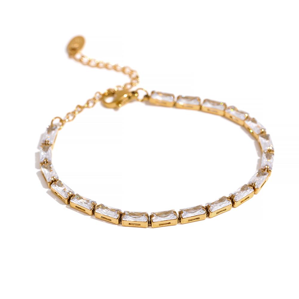 

Yhpup Waterproof Fashion White Green Cubic Zirconia Stainless Steel Gorgeous Necklace Bracelet Elegant Charm Jewelry Sets Women