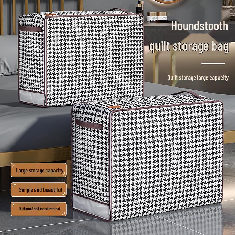 Houndstooth Clothes Storage Bags: Foldable Quilt Box with Lid for Moving & Organizing