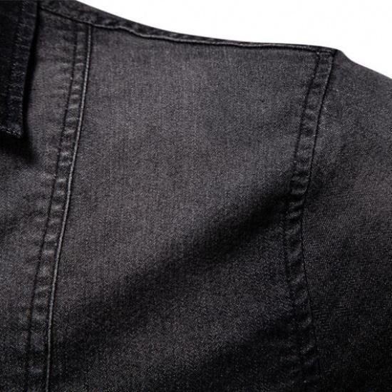 Spring New European Denim Shirt Men'S Casual Solid Color Long Sleeved Shirt Men