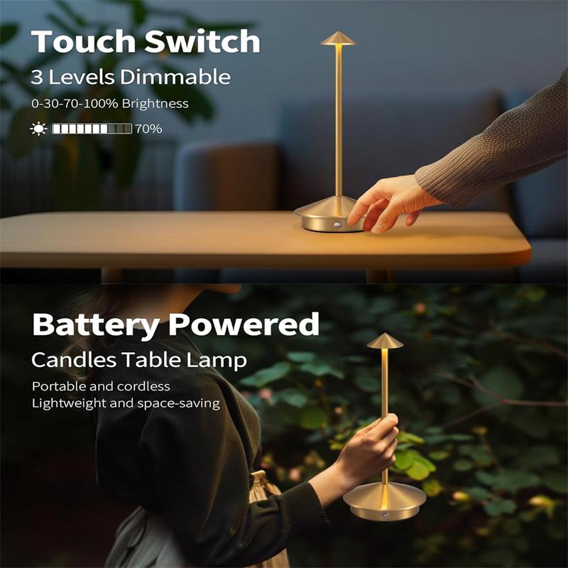 Kabellose Tischlampe 5000mAh Wiederaufladbarer Akku LED Schreibtischleuchte Tragbar Touch-Steuerung 3 Farben Dimmbar Für Schlafzimmer Terrasse Außenbereich