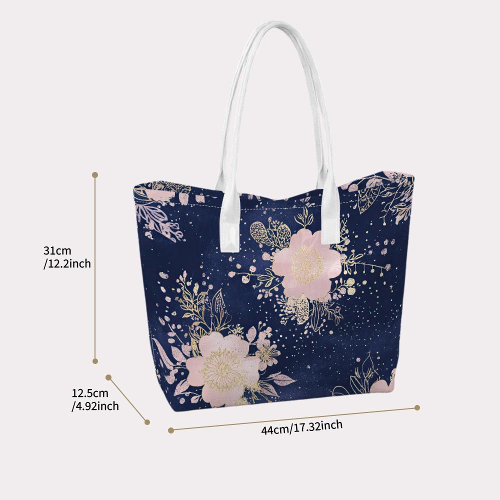 Elegant Floral Print Tote Bag for Daily Outdoor Shopping Commute Use