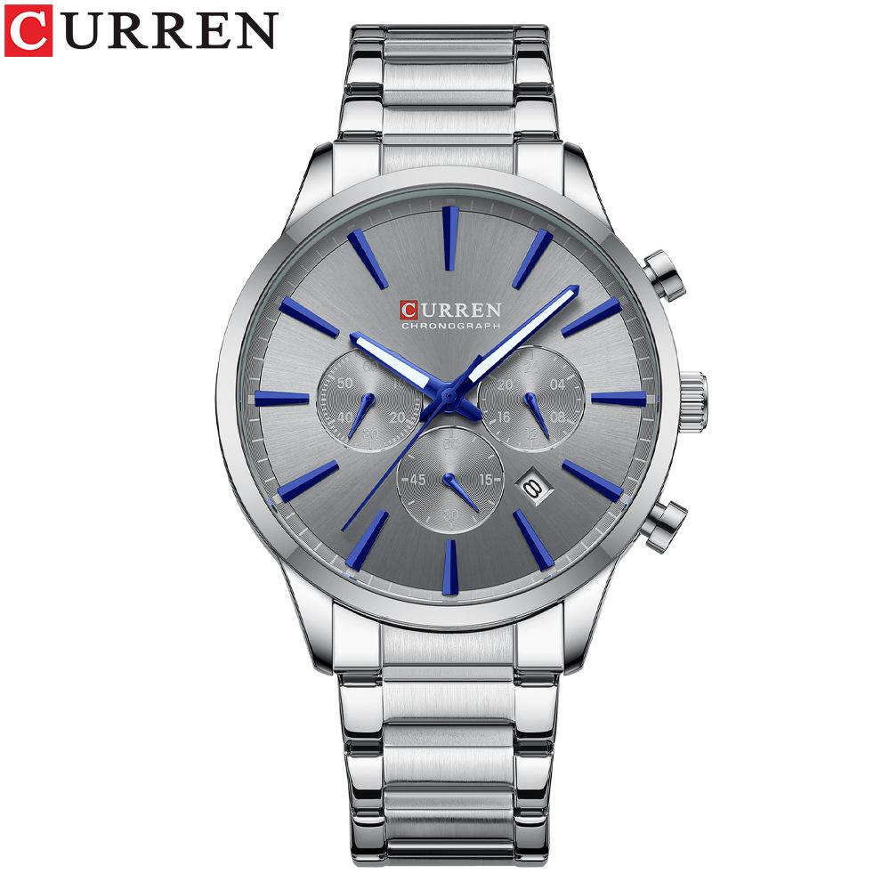 Curren 8435 Men's Multifunction Quartz Watch with Steel Strap and Six-Hand Calendar