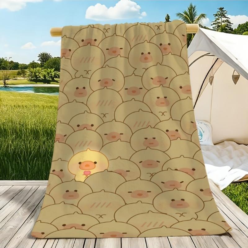 

2D Flat,1pc,a Beach Towel Featuring a Cute Glowing Protagonist Among a Flock of Yellow Ducks.Soft and Skin-friendly,Non-shedding W30*H60(CM)