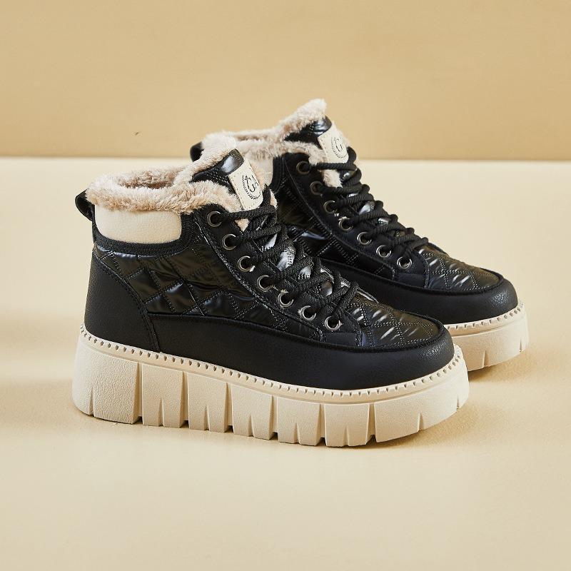 

Зимние высокие туфли 2024 года из бархата и белого цвета, новая корейская версия, женские студенческие спортивные туфли, увеличивающие рост, повседневные 40 чёрный