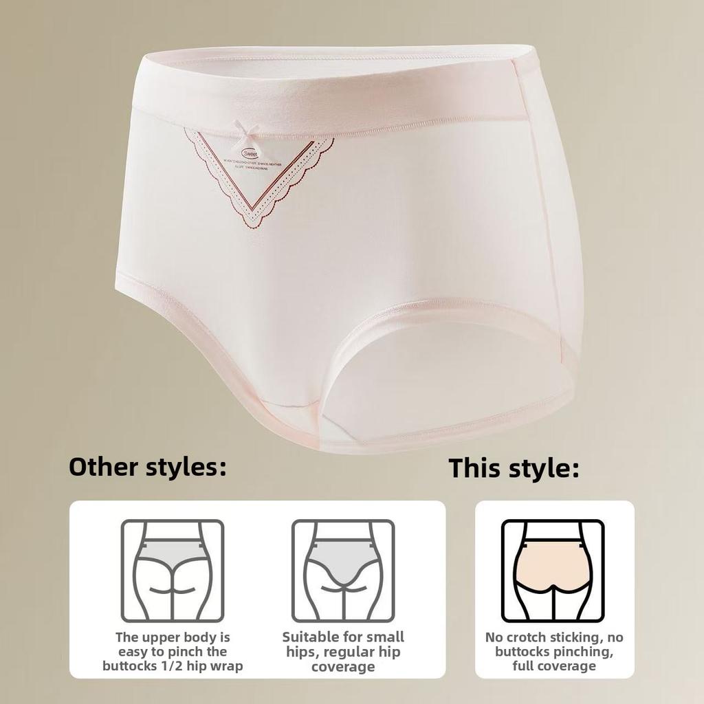 Women's Spring and Autumn Cotton 10A Antibacterial Breathable Hip Hip Mid Waist Briefs