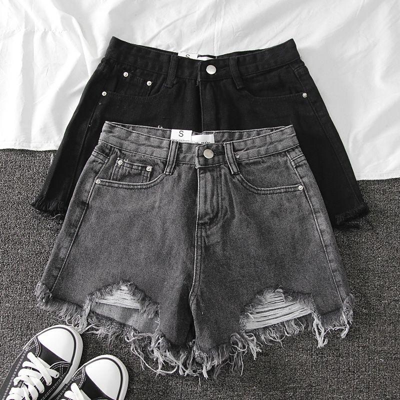 Denim High-waisted Shorts Women's Loose Ripped Fringe Wide Leg Hot Pants