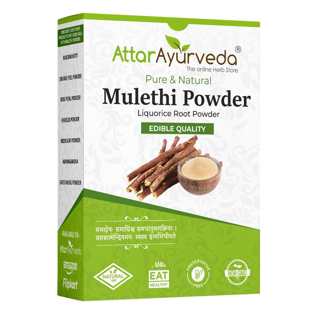 Attar Ayurveda Pure & Natural Mulethi Powder Skin Brightening Herbal Licorice Powder for Face Hair Body 200 g
