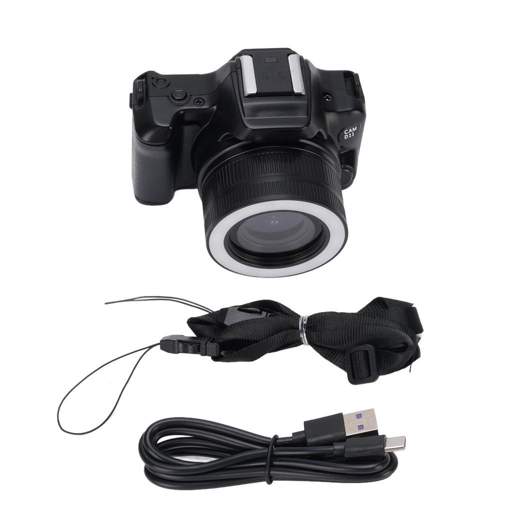 48MP 2K Digital Camera Double Lens Portable 16X Zoom Camera with Games Music Filters for Travel Black