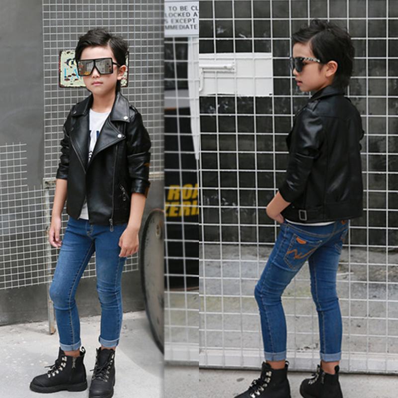Kids Clothing Spring Autumn Winter Boys and Girls Leather Jacket Lapel Middle and Small Kid's Motorcycle Tops
