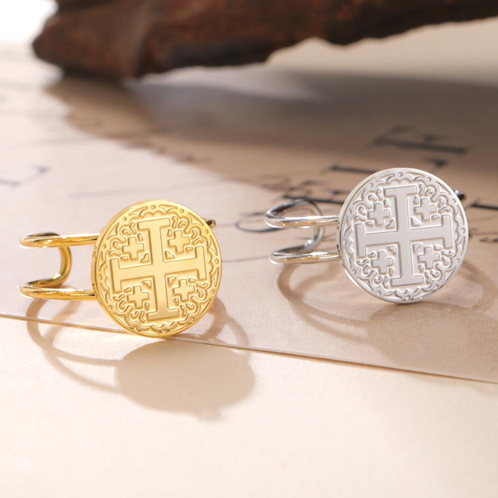 Anelli con Croce di Gerusalemme Dawapara Anello da Dito Religioso Regolabile Benedizione Cristiana Gioielli in Acciaio Inossidabile Regalo di Anniversario