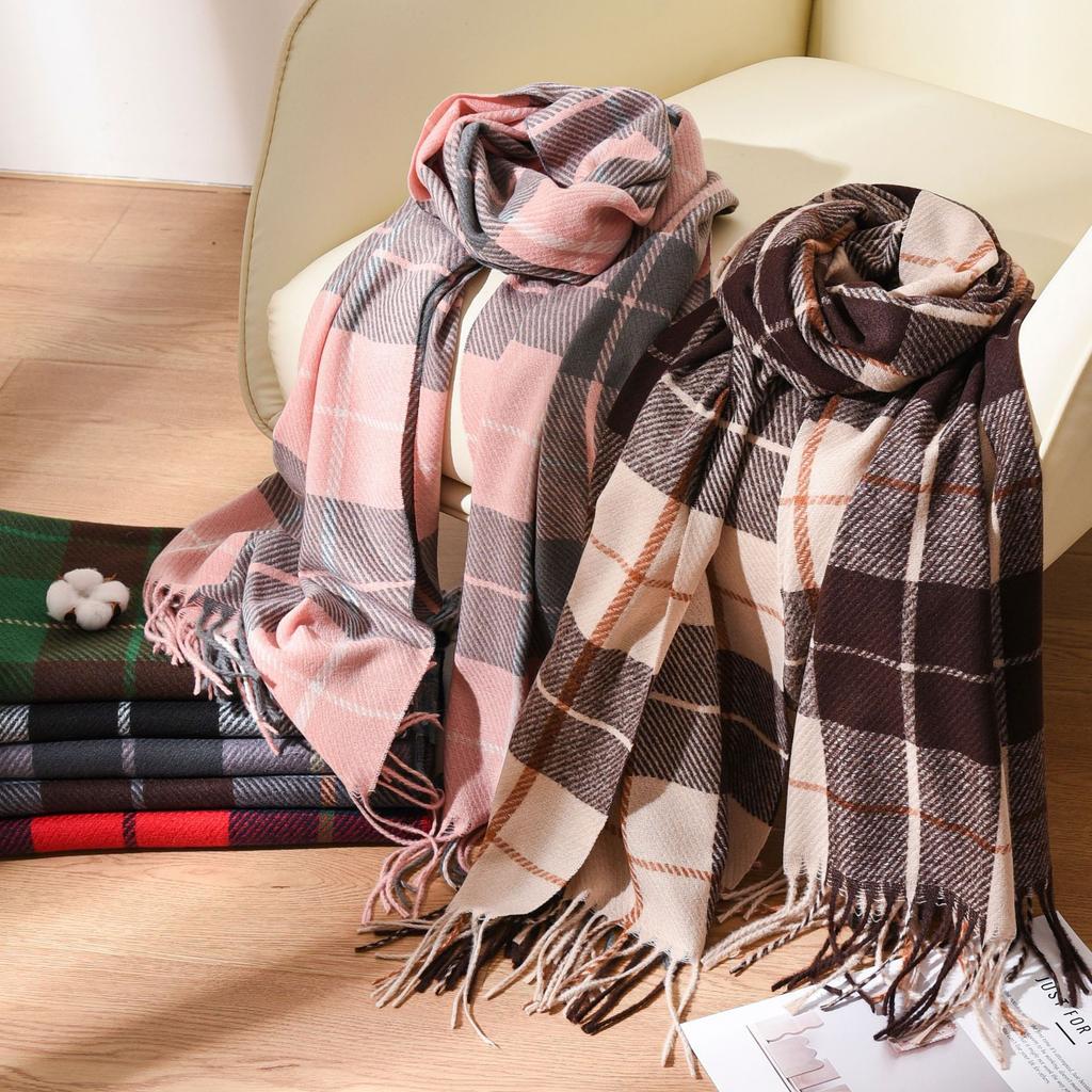 Maillard Plaid Scarf Green Christmas Style Women's Korean Atmosphere Versatile Plaid Long Warm Shawl Scarf