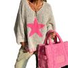 2025 Autumn New Foreign Trade Star Pattern Women's Sweater Casual Loose Circle Yarn V-neck Knitted Sweater