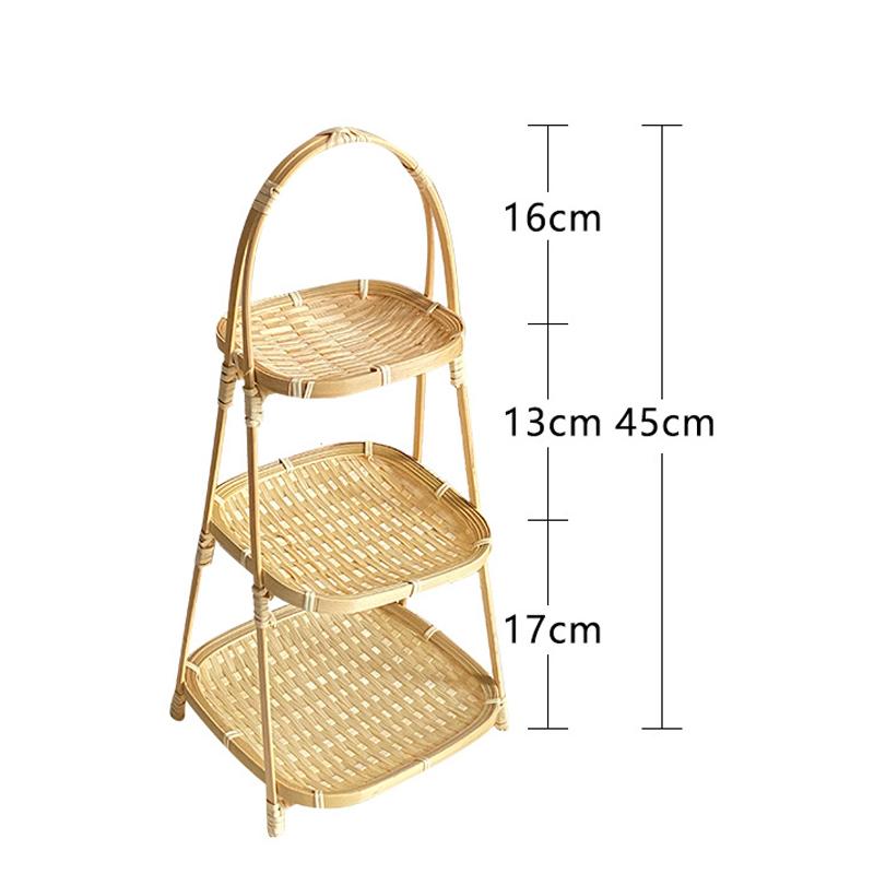 Multi-Function Bamboo Woven Basket 1/2/3 Layers Fruit Vegetable Storage Basket Durable Handwoven Standing Tray For Kitchen