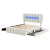 140 X 200cm Large Storage Capacity Upholstered Bed with LED Light Strip USB 4 Drawers Headboard Ergonomic Design Velvet Cover Teen Bed Home