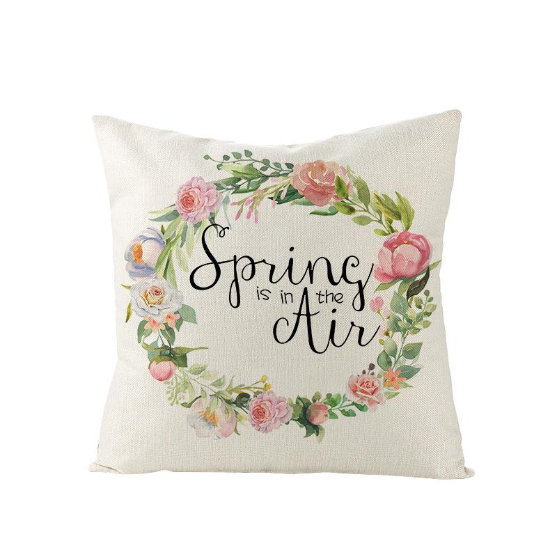Spring Floral Pillowcase Linen Printed Sofa Pillowcase Pink Truck Bedroom Cushion Cover