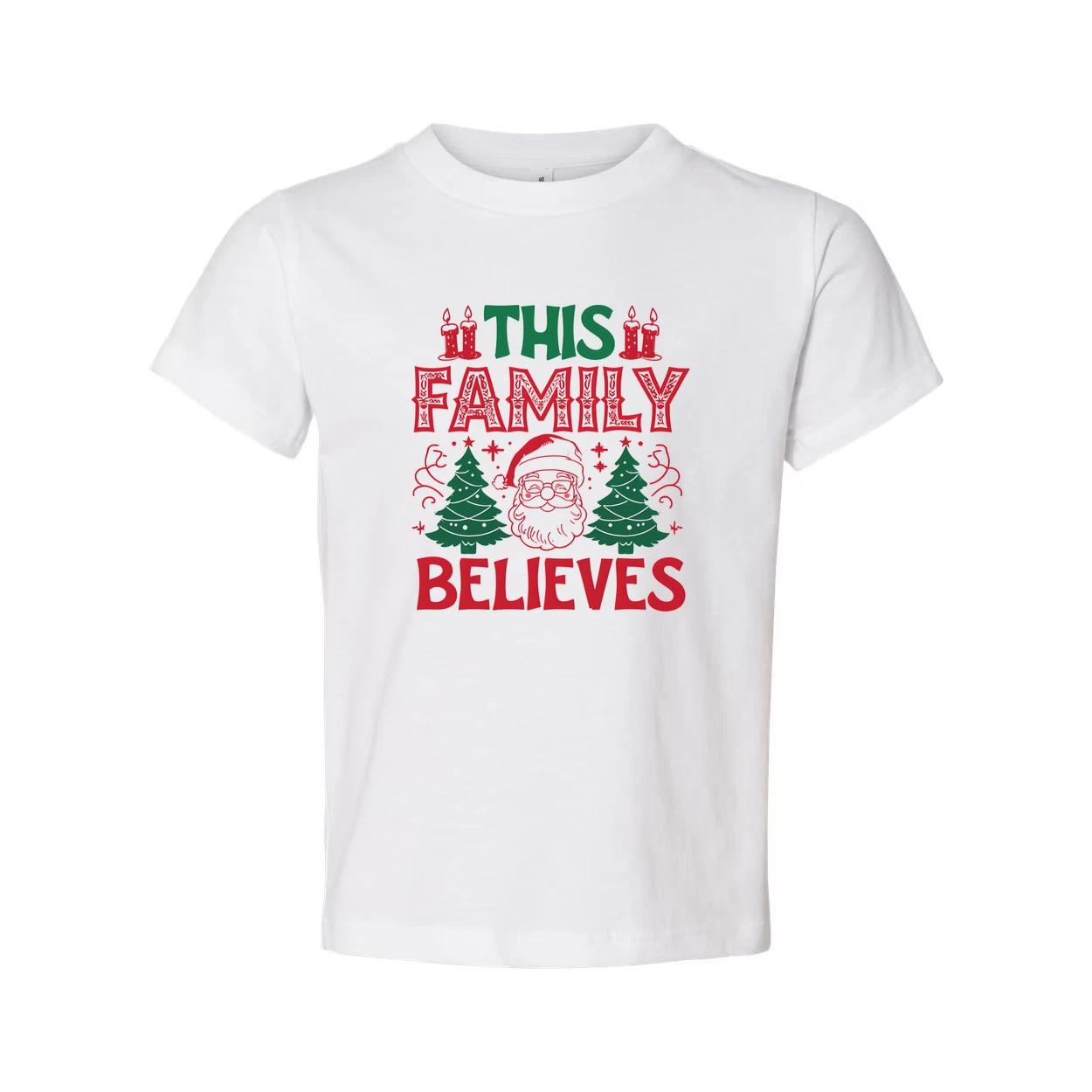 

This Family Believes Christmas Unisex T Shirt Featuring Santa Claus And Green Ch S