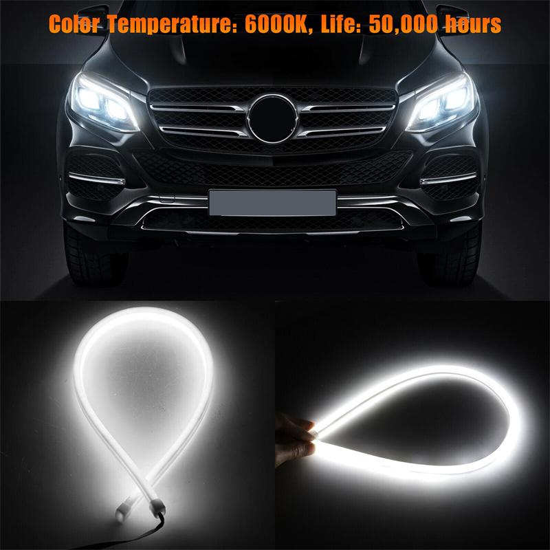 2 Pcs Drl 60Cm Led Strip Lights Daytime Running Lights Turn Signal Bulbs 12V Flexible Styling Headlight Fog Lamps White