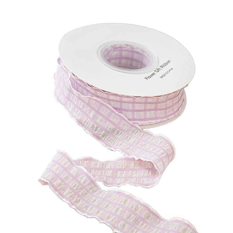 10yards Polyester For Dress Skirts Pleated Ribbon 2.5cm Gift Bow DIY Puff Wave Edge Colorful Cake Box Ribbon Plaid Satin Ribbons