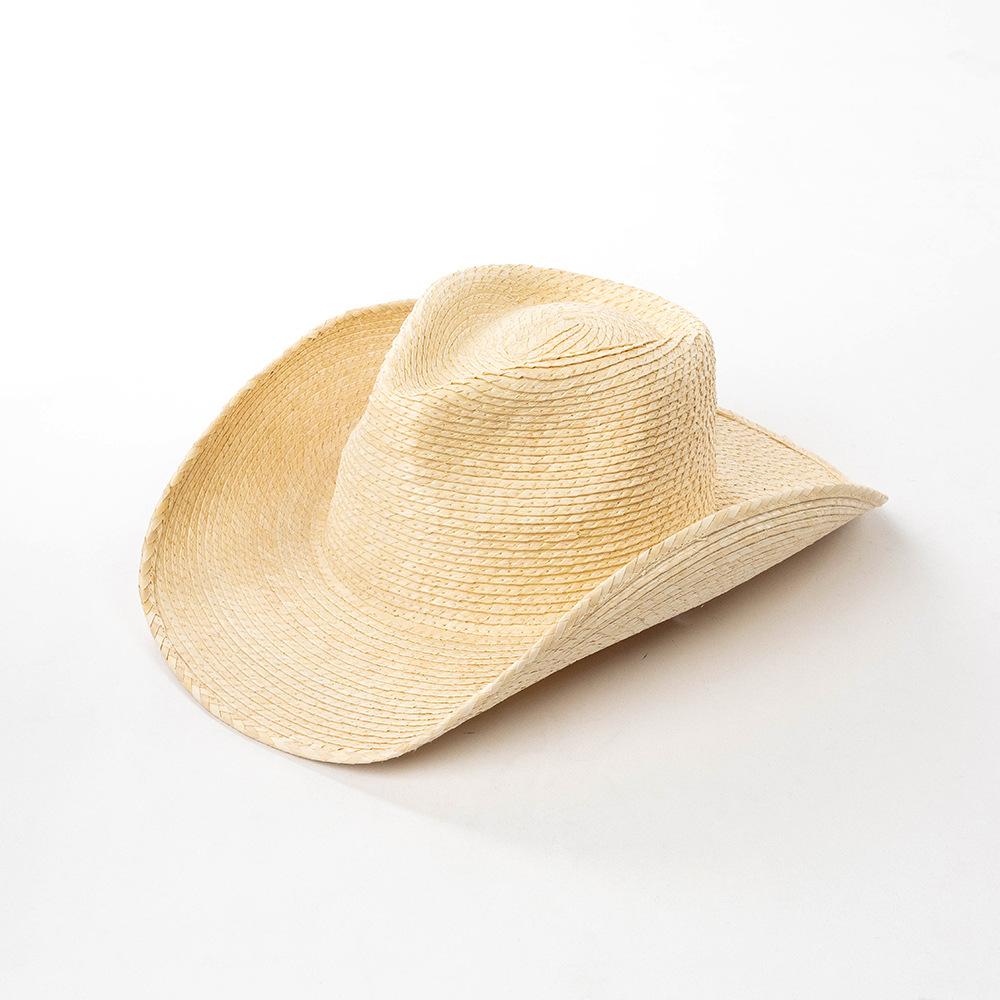 Chapeau de cowboy à feuille de palmier Chapeau de paille de voyage Tressé à la main Grand bord Style décontracté Mode Polyvalent