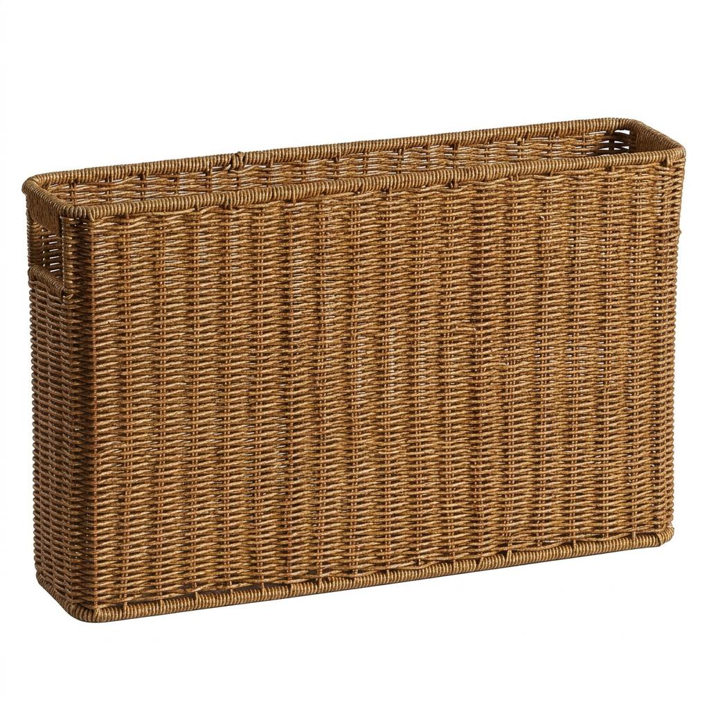 Narrow Wicker Basket Home Office Organizer, HandWoven PE Rattan Beside Sofa Storage, Apartment