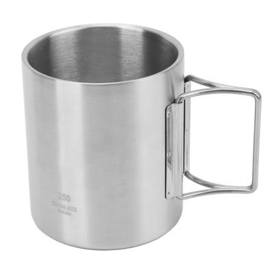 Outdoor Camping Tasse Edelstahl Campingbecher doppelwandig Kaffeetasse mit klappbarem Griff für Grillen Bergsteigen