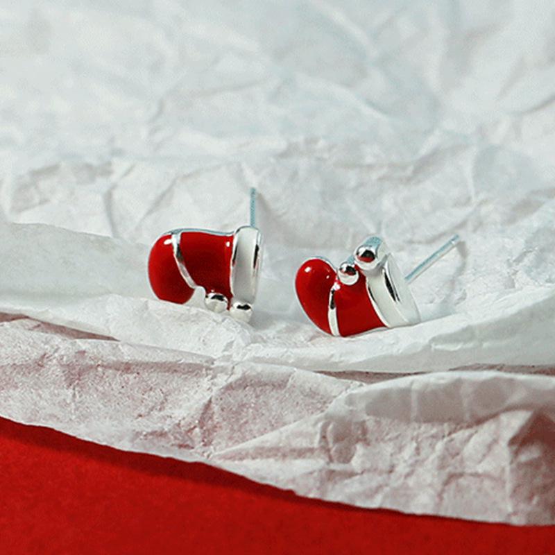 Korean Style Cute Red Christmas Socks Stud Earrings - Mori Style Gift for Girlfriend