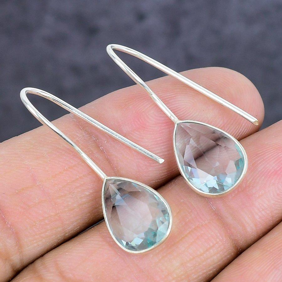 Natural Blue Topaz Gemstone 925 Sterling Silver Jewelry Earring 1.26" ETC-14085