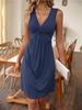 Casual Dress for Women Summer V Neck Sleeveless Bodycon Short Dresses Knit Strap Skirt Chest Knotted Pleats Waist Slimming Dress