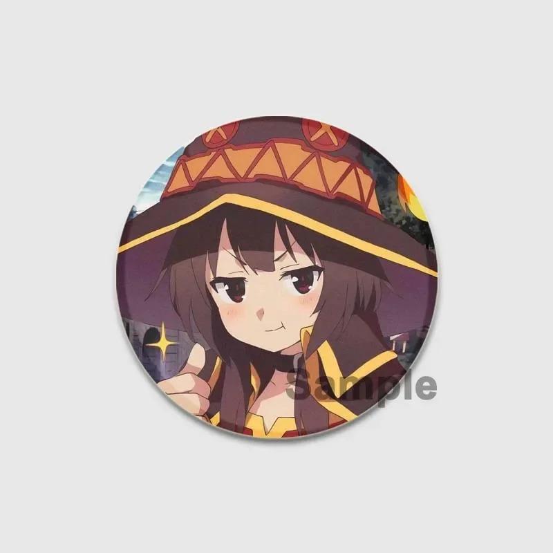 32/44/58mm Anime KonoSuba Brooch Pin Cartoon Figure Megumin Aqua Badge Button Pin Cosplay Souvenir Toy Gift Backpack Clothes Accessories