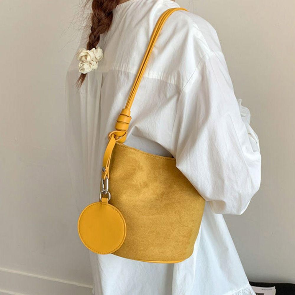 with Round Pendant Slouchy Hobo Bags Shoulder Bag Solid Color Tote Bag  Summer