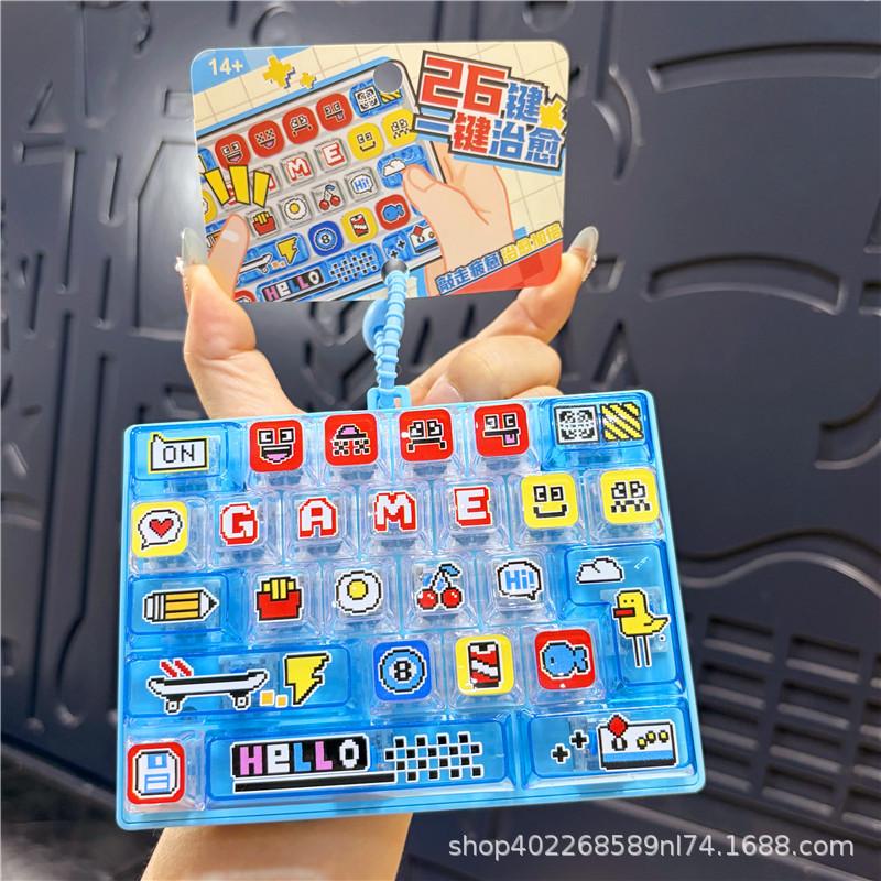 Funny 26 Grid Keyboard Keycap Clicker Keychain Fidget Push Squeeze Stress Anxiety Relief Decompression Sensory Bag Charm Gift