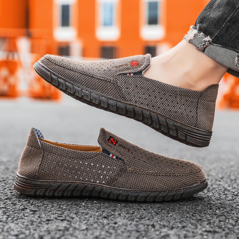New men's flat shoes board shoes solid color breathable mesh board shoes casual versatile trend men's shoes