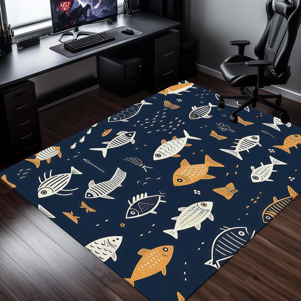 Marineblau Fische Ozean Muster Kristall Samt Teppich Unterwasser Meeresleben Design Kinderzimmer Büro Bodenmatte
