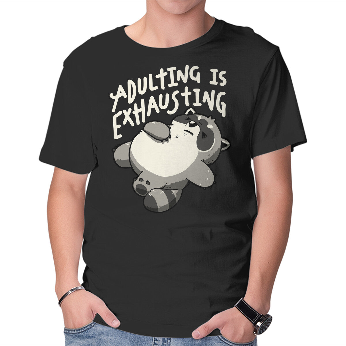 Unisex Crew Neck T-Shirt Adulting Is Exhausting Graphic Short Sleeve Casual Tee XXXL