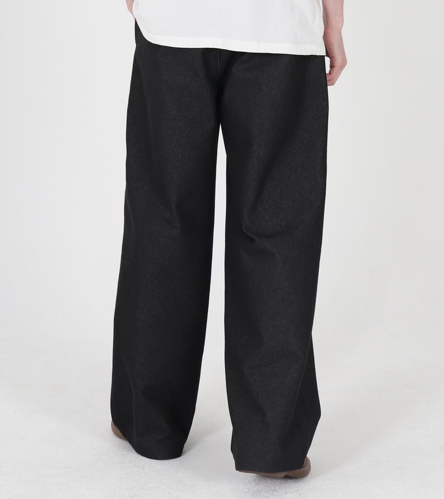 Beoteunseoul Curved Wide Denim Elastic Waist Pants [Black]