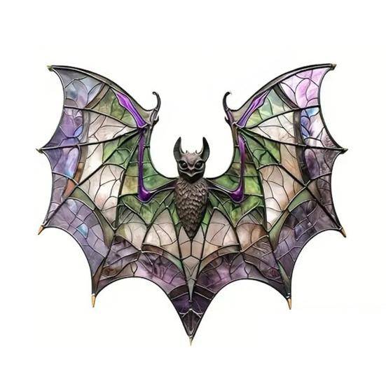 Halloween Witch Hat Hanging Decoration Stained Glass 2D Flat Acrylic Creepy Bat Skull Suncatcher Indoor Outdoor Wall Window Hanging Sign Ornament