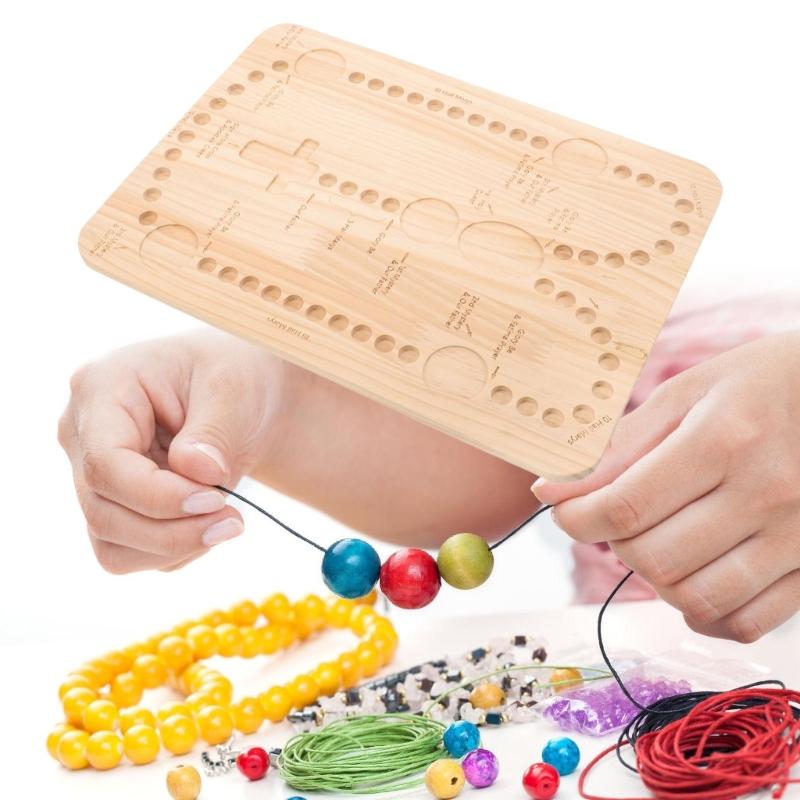Bandeja Portátil para Manualidades con Cuentas Para Hacer Collares y Pulseras Con Ranuras Marcadas y Tabla de Madera Lisa