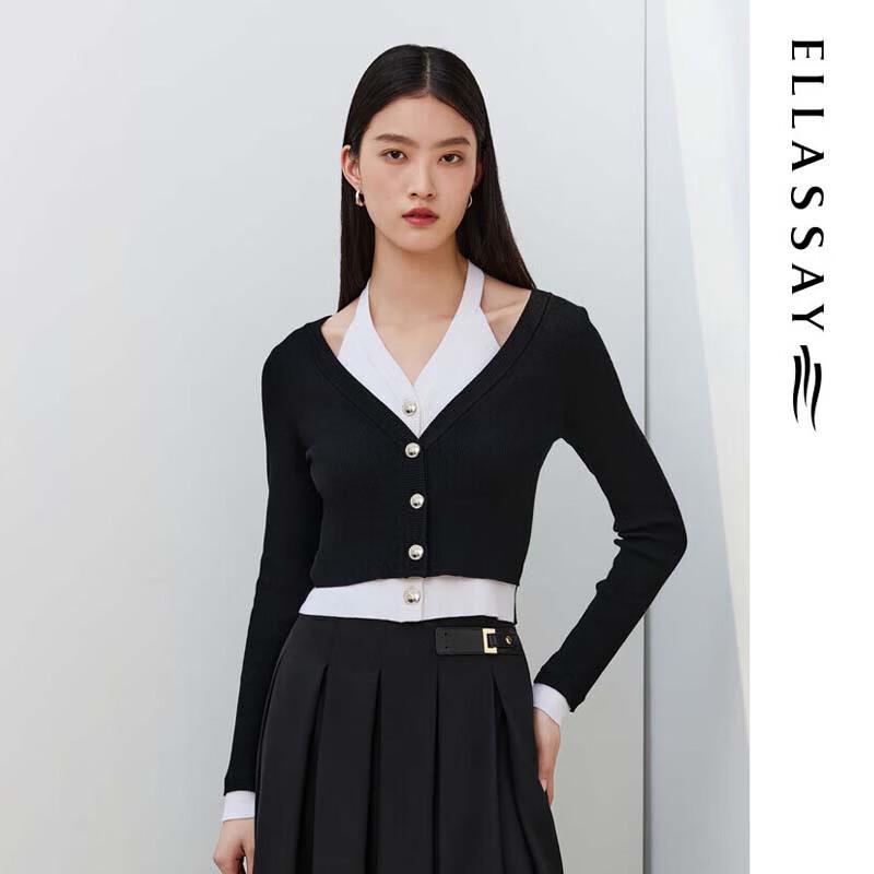 

ELLASSAY Women s Contrast Halter V-Neck Knit Sweater S